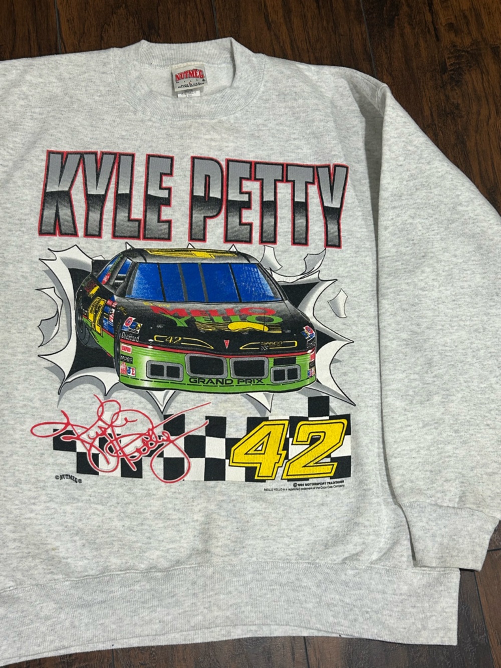 Kyle Petty Grey Vintage 1994 Racing Sweatshirt with Car Graphic Mello Yellow